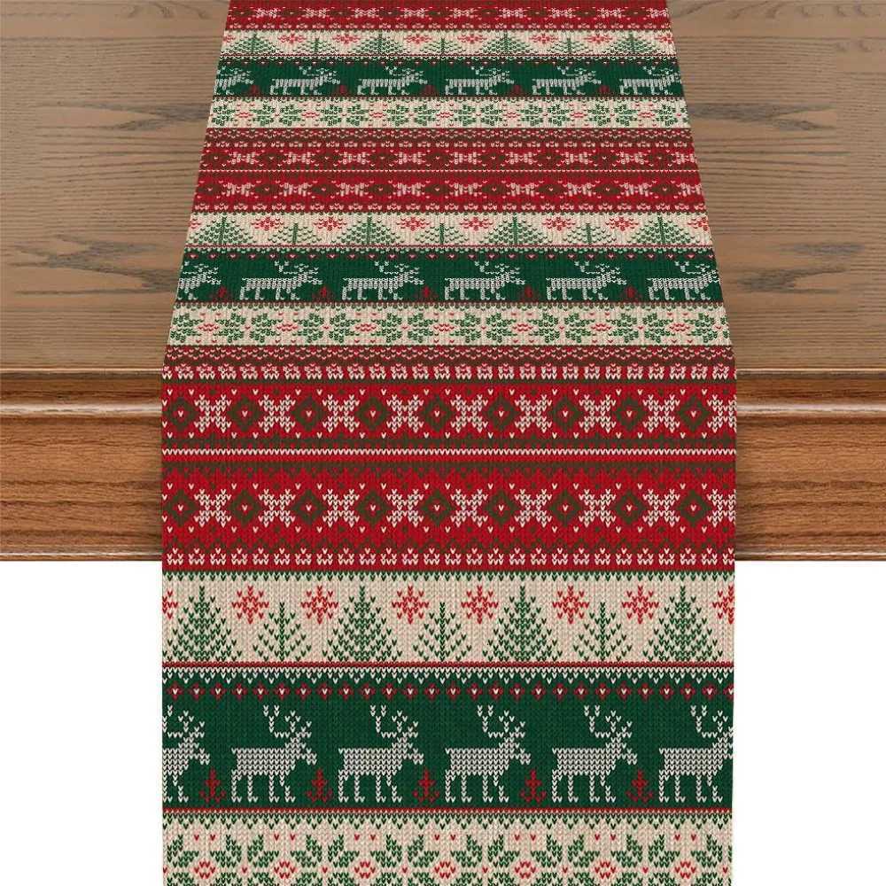 Christmas 2025 New Christmas Table Flag American Christmas Pattern Linen Creative Cartoon Living Room Dining Room Decorative Table Flag Y251113