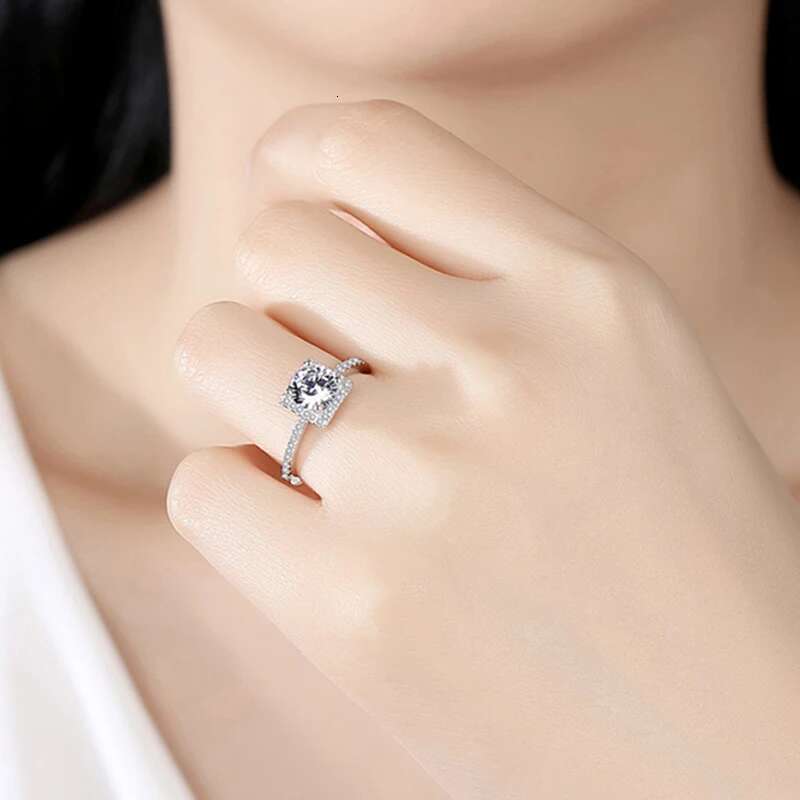 GRA Luxury Real Moissanite Diamond Gemstone Square Rings for Women Anniversary Wedding Original 925 Sterling Silver Fine Jewelry