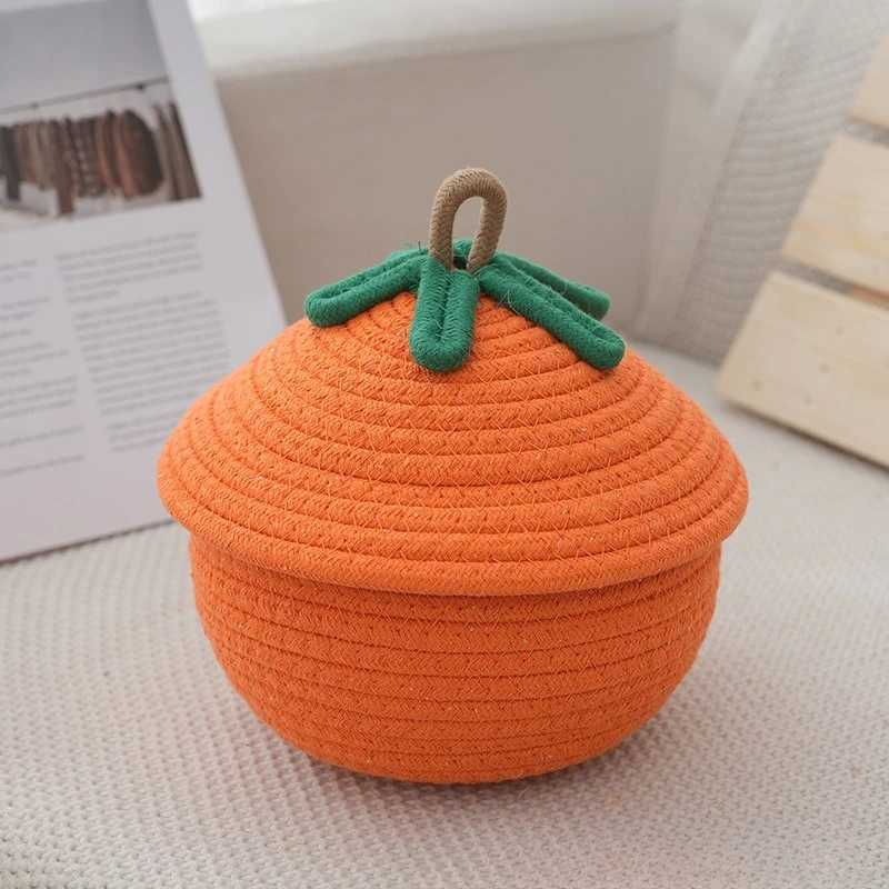 Cotton Rope Pumpkin Large Capacity Storage Basket with Lid Dust-Proof Clutter Storage Box Suitable for Living Ro Bedro Y251112
