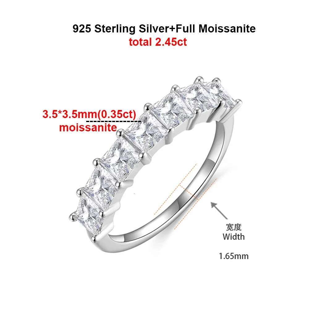 3.5*3.5mm Princess Cut All Moissanite Engagement Rings for Women Simulated Diamond 925 Sterling Silver Wedding Band Fine Jewelry
