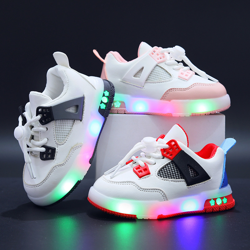 designer shoes 2025 style children's sports shoes leather upper LED luminous children's shoes for girls and boys aged 1-6 sports and leisure