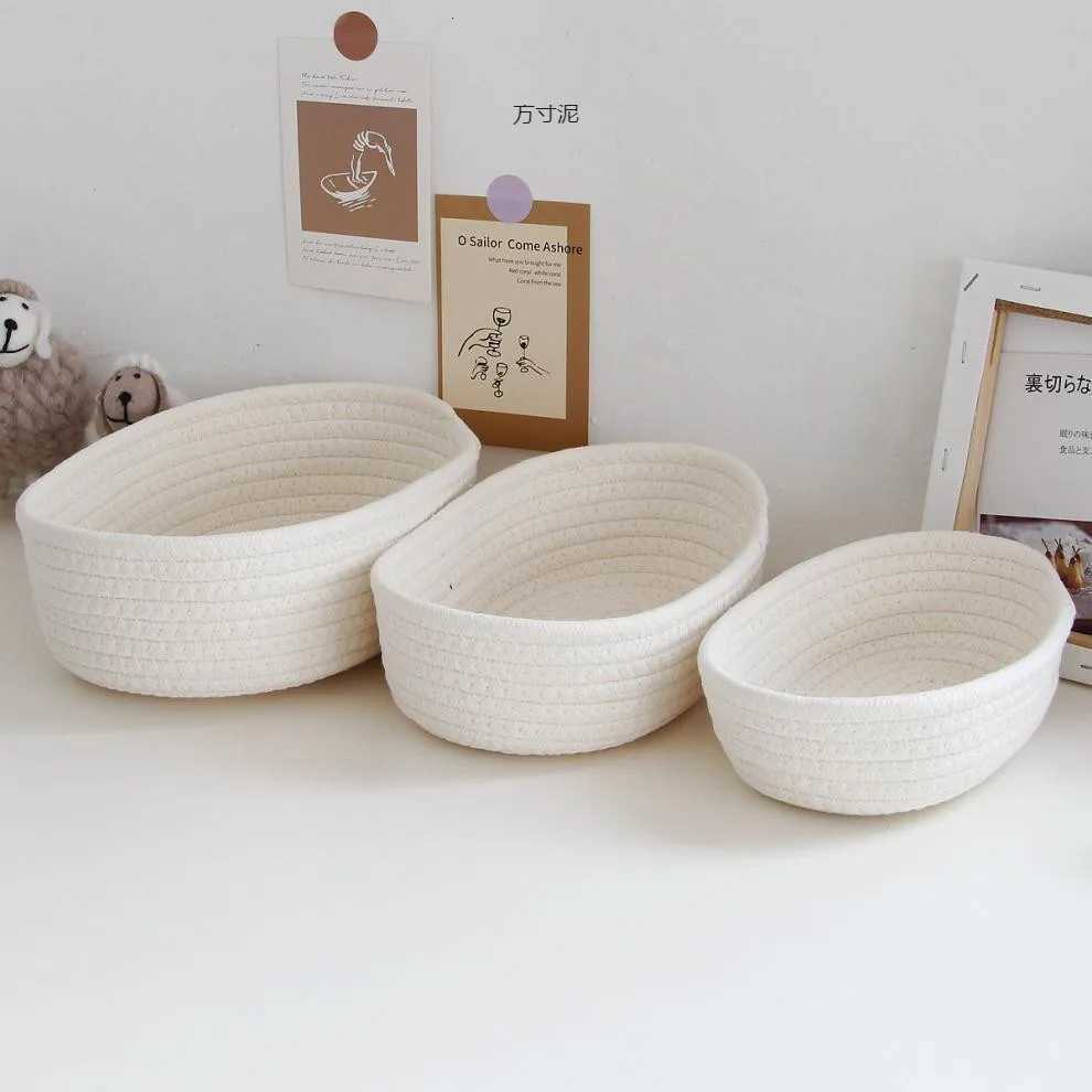 Desktop Storage Basket Toys Off Stationery Storage Box Hand Woven Cotton Thread Storage Basket Boat Shaped Basket Y251112