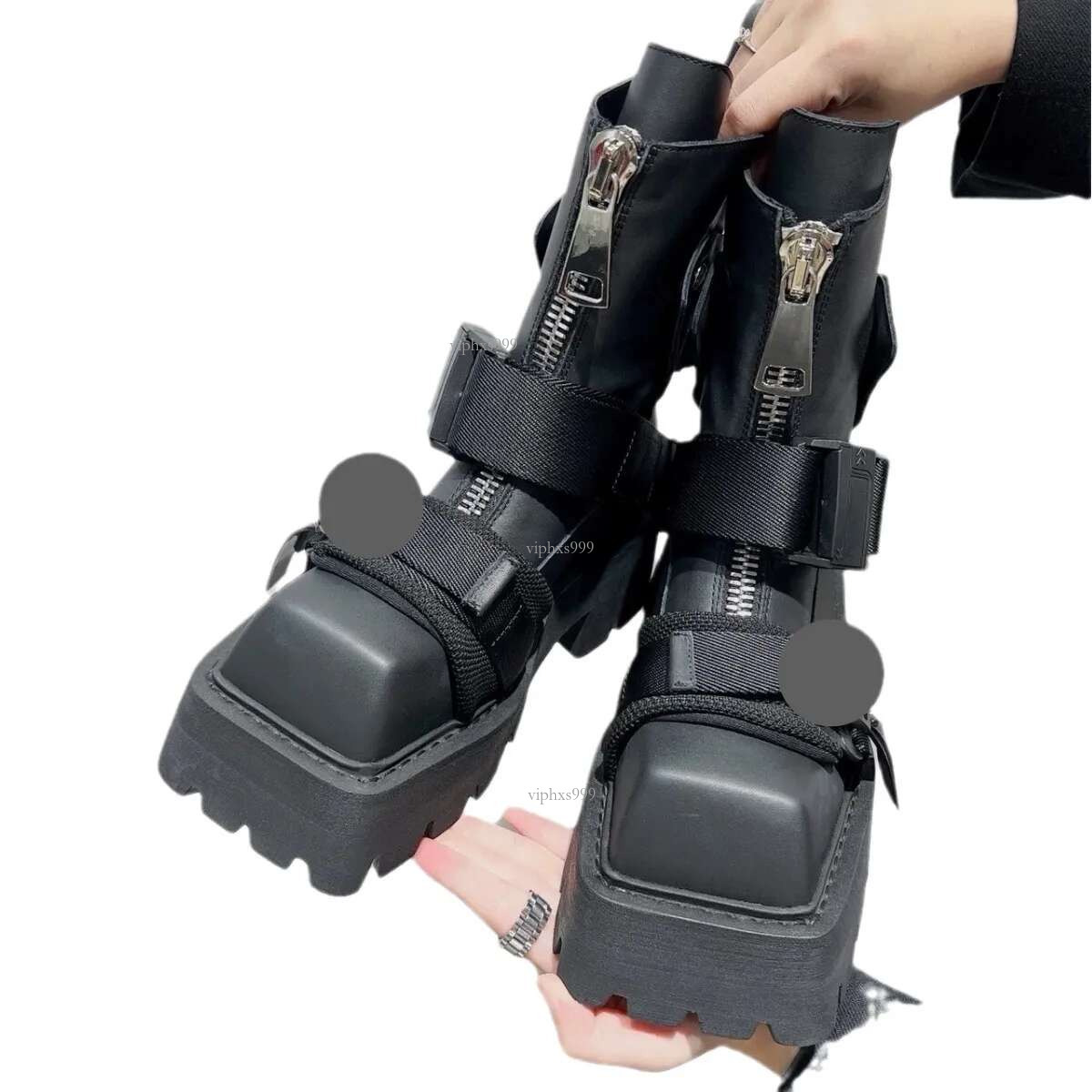 New Free Shipping Designer Shoes 2025 Autumn/winter Square Head Short Black Warrior Mobile Medium Thick Bottom With Veet Martin Boots Women's Tre