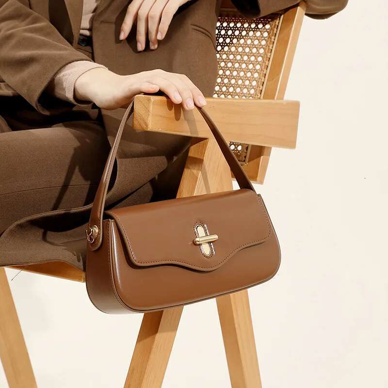 Retro Soft Genuine Leather Women Underarm Bags Casual Solid Color Small Top-Handle Handbags Ladies Fashion Shoulder Bag