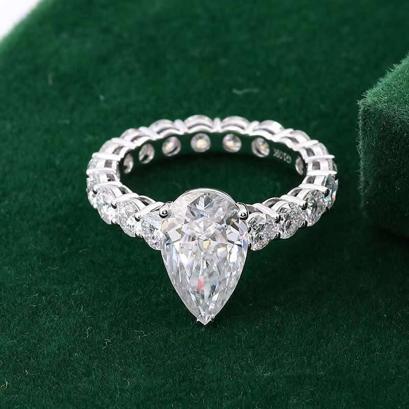 Handmade Ring Moissanite 10K 14K 18K White Gold Engagement Ring Diamond Pear Cut Fashion Design VVS Diamond Rings Women