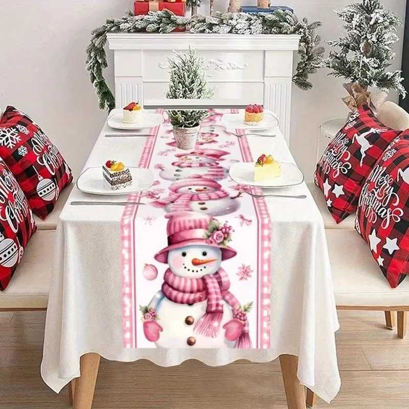 Christmas Christmas Blue Snowman Linen Table Runner Holiday Wedding Party Decor Xmas Snowflakes Plaid Table Runners Christmas Decorations Y251113