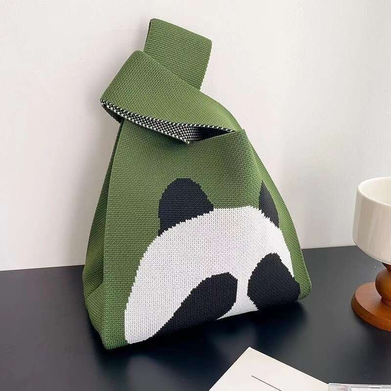 designer bag Knitted for women, versatile wrist tote polyester woven bag, panda bag