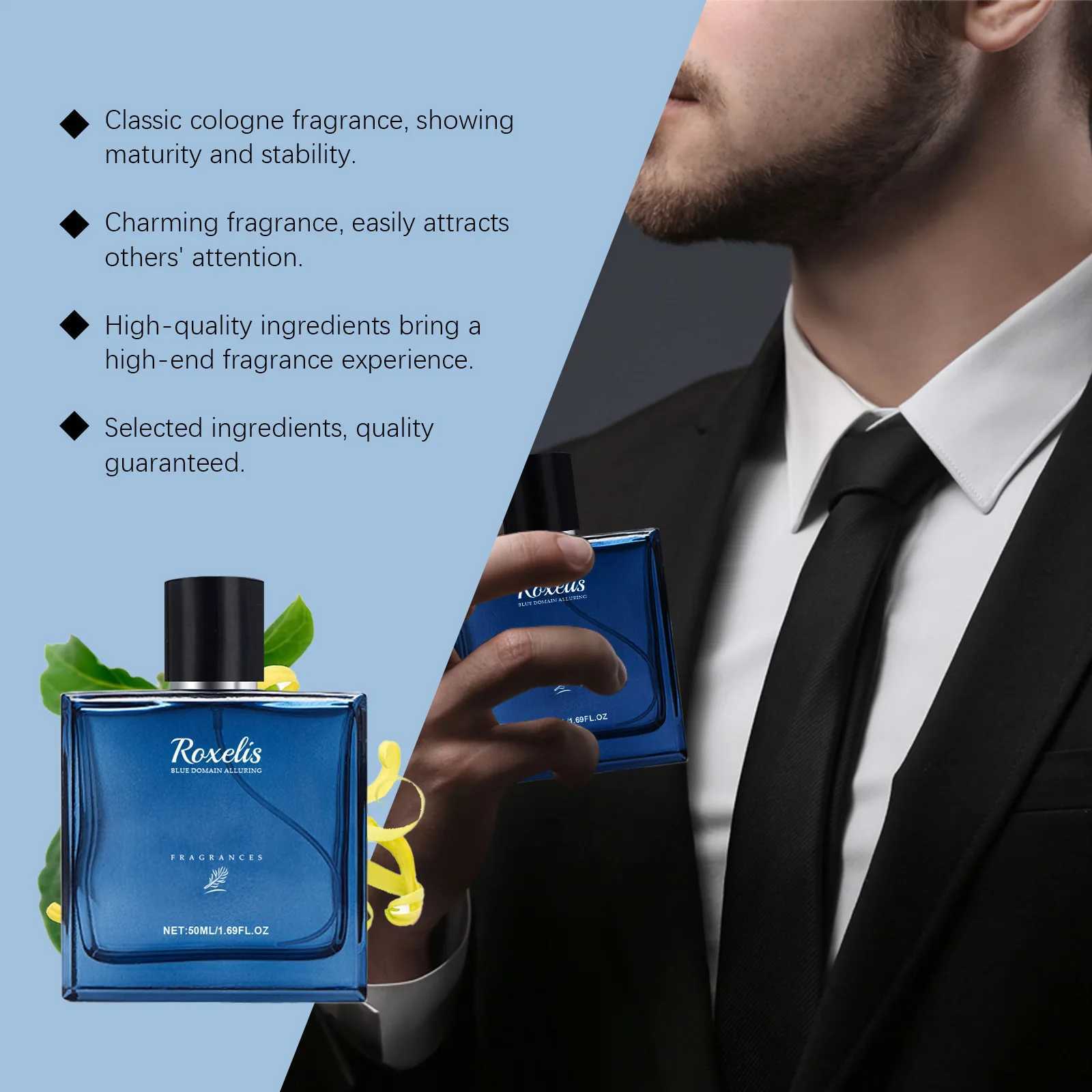 Roxelis 50ml Charmig Cologne Perfume Spray Mens Blue Domain Fragrance Lasting Scent Pheromone Flirting Romantic Dating PerfumeT251113