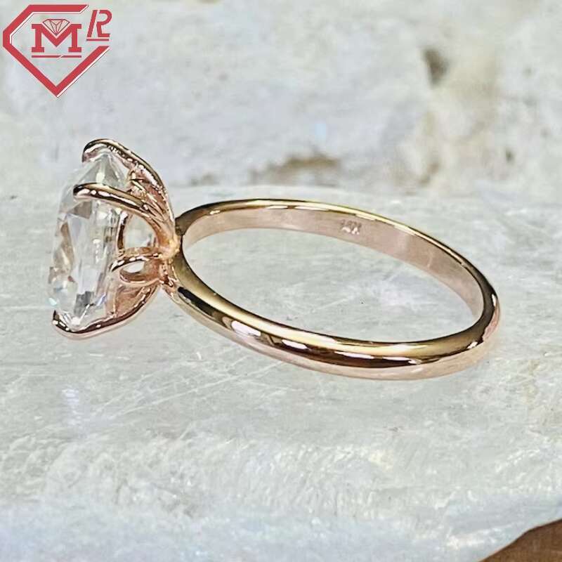 Solitaire Engagement Ring Antique 14k Yellow Gold 4 Claws 3.5ct Cushion Old Mine Cut Moissanite Ring