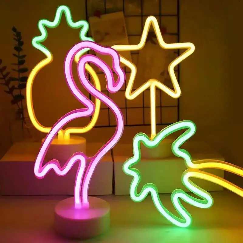 Rainbow Catus Led Neon Lights Cocont Tree Pineapple Neon Sign Lamp USB/Battery Power Unicon Lamp Room Table Holiday Decor M251113