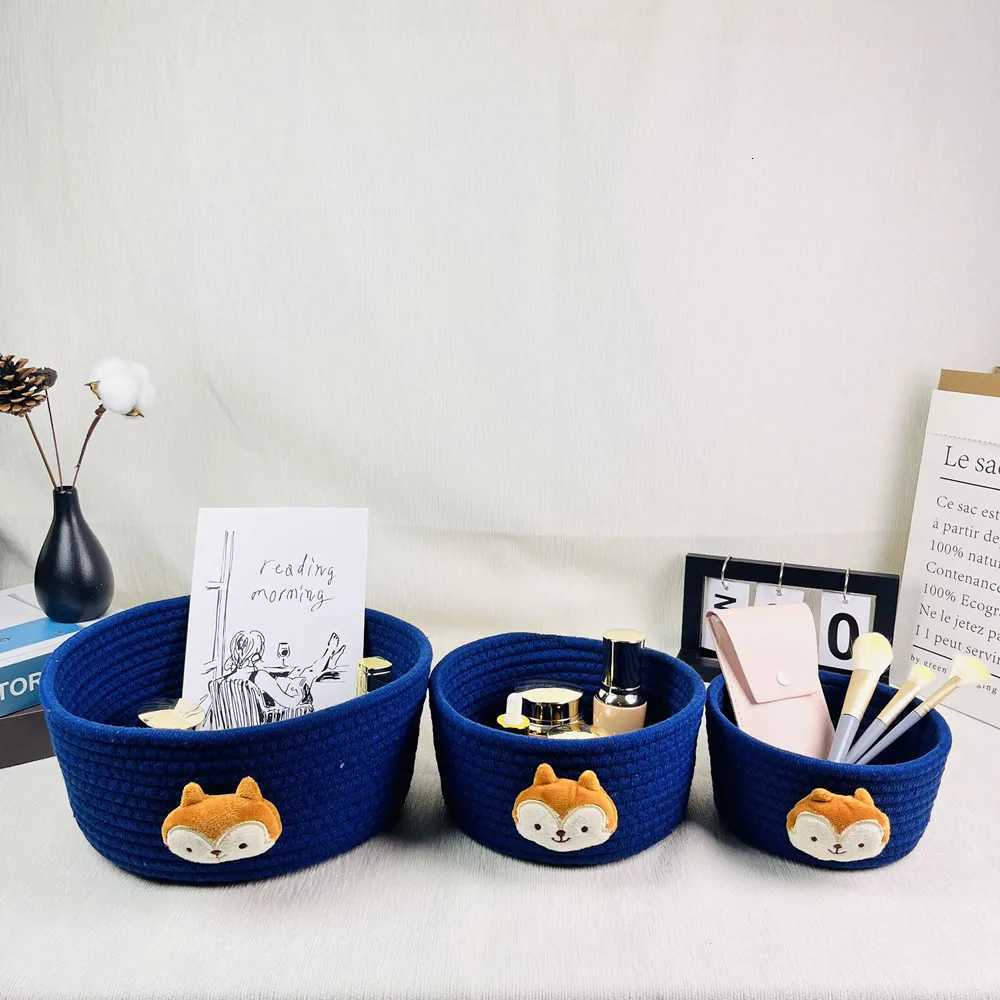 mti-function Cotton Rope Hand Woven Storage case household Cartoon Tabletop Sorting Basket Bedside Storage Baskets Y251112