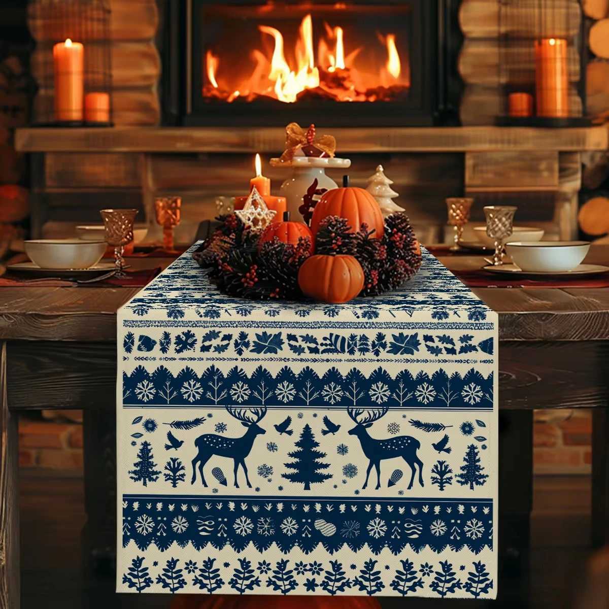 Christmas Christmas Silhouette Deer Snow Plant Table Flag Table Runner Home Christmas Decoration Party Table Runner Multiple SizesGift Y251113