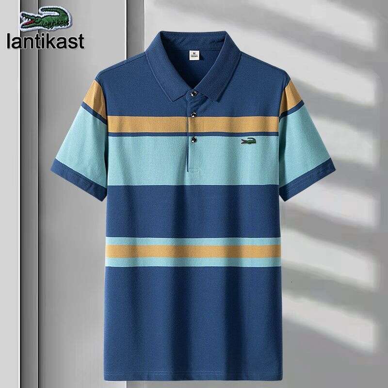 Noble Crocodile Polo Shirt Men's designer hoodie T-Shirt Summer Breathable Short LANTI KAST Sleeve Turn-Down Collar Pure Cotton Top Striped Busin