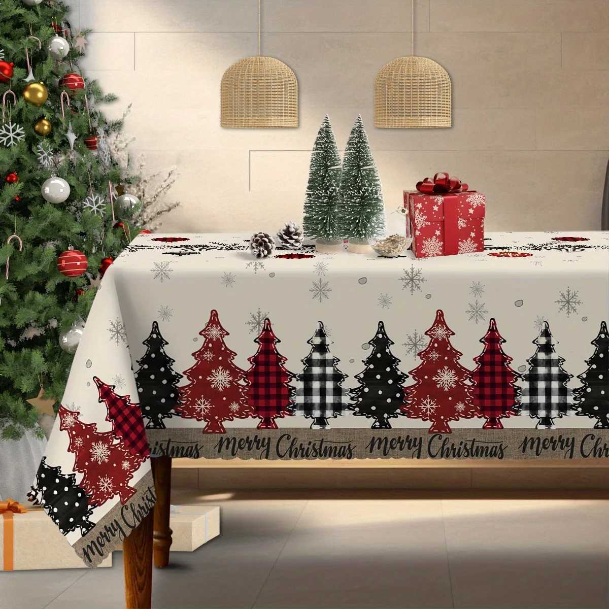 Christmas Christmas Snowflake Waterproof Tablecloth Table Decor Buffalo Plaid Xmas Tree Kitchen Dining Tablecloth Christmas Decorations Y251113