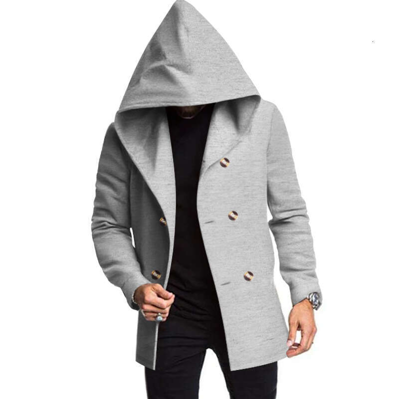 2025 Cross-Border Foreign Trade Amazon New Product European and American Men's Mid-Length Slim Fit Trench Coat Hooded Casual Solid Color Jacket