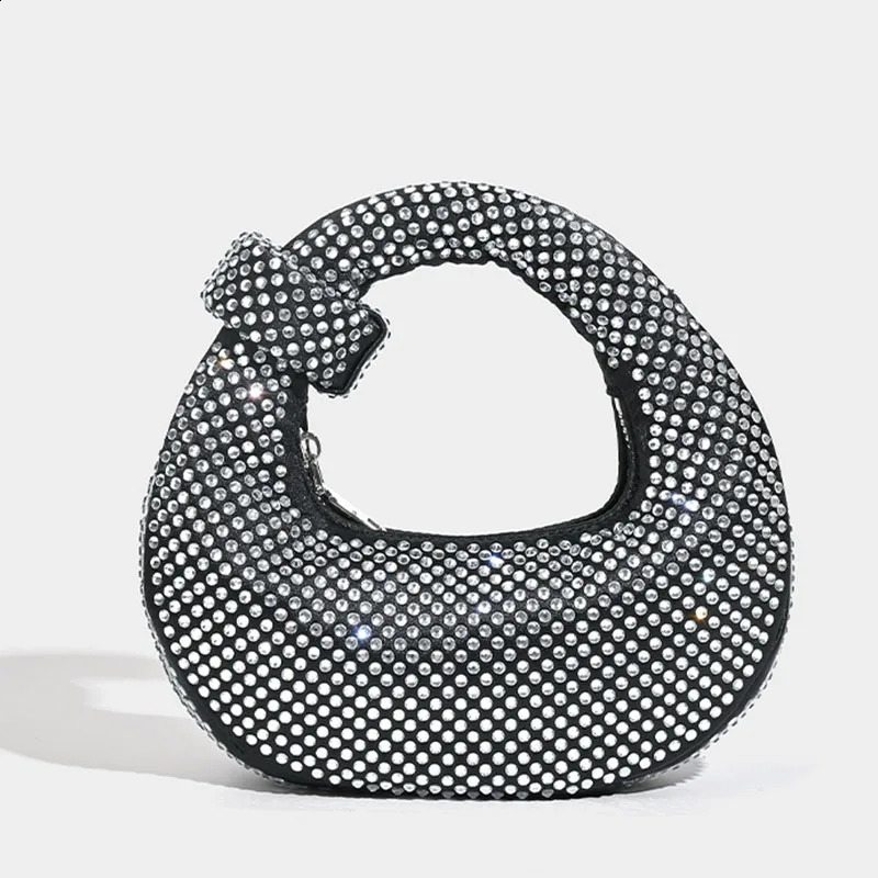 Fashion Rhinestone Halfmoon Women Handbags Diamonds Knoteed Handle Female Bag Evening Party Purses 250411