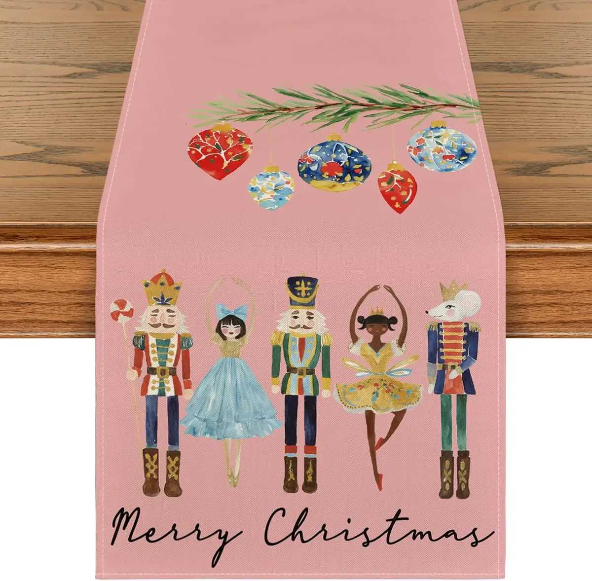 Christmas Christmas Watercolor Nutcrackers Xmas Balls Linen Table Runners Dresser Scarf Decor Farmhouse Dining Table Runners Xmas Decor Y251113