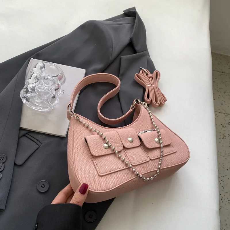 Pu Leather Elegant Solid Pocket Shoulder Bags Fashion Office Lady Handbags Women Sweet Y2k Chic Chain Underarm Bag Luxury DesignW251112