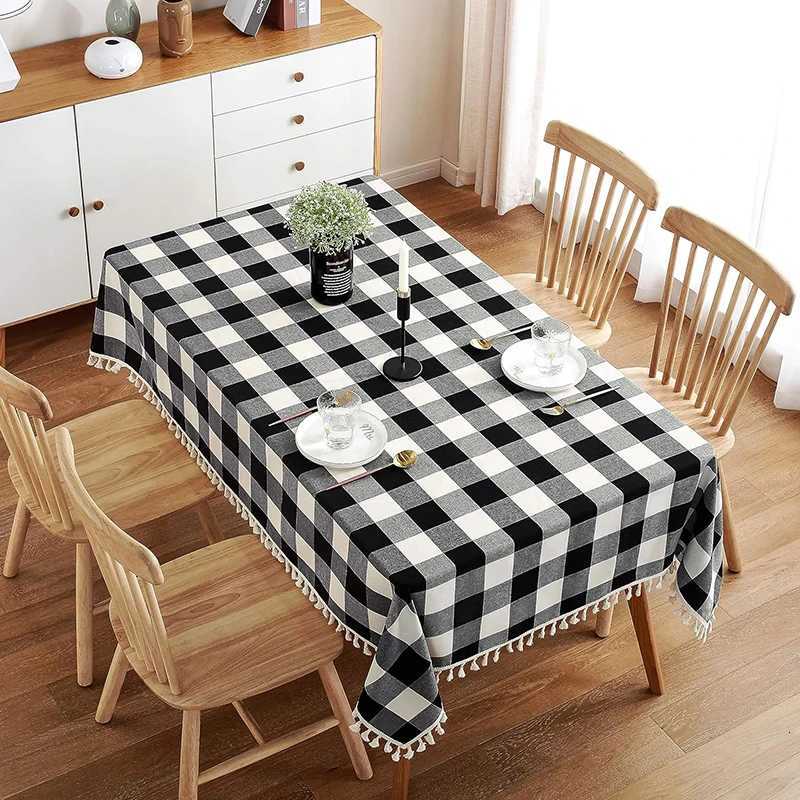 Christmas Buffalo Checked Tassel Tablecloth Rectangle Plaid Polyester Table Covers Holiday Picnic Kitchen Dining Room Christmas Decoration Y251113