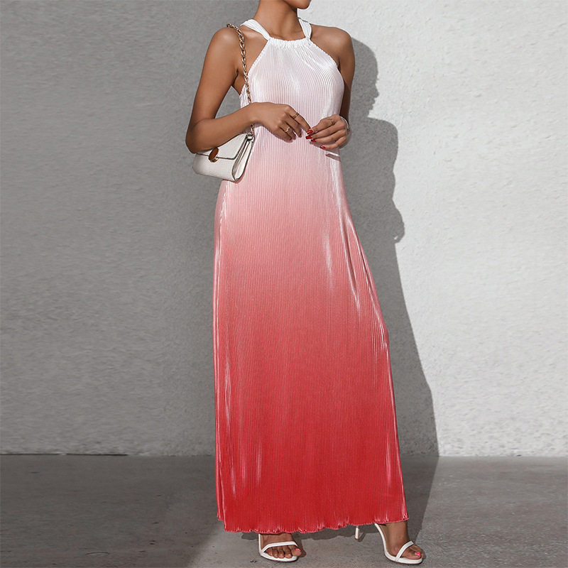 Fashionable and sexy backless hanging neck dress spring and summer gradient sleeveless suspender A-line long skirt pullover