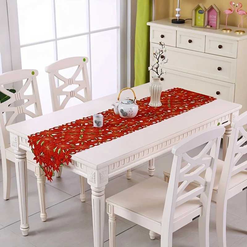 Christmas 2/1PCS Red and Green Christmas Embroidered Printed Tablecloths Party Picnic Table Cloth Supplie Table Runners Linens Y251113