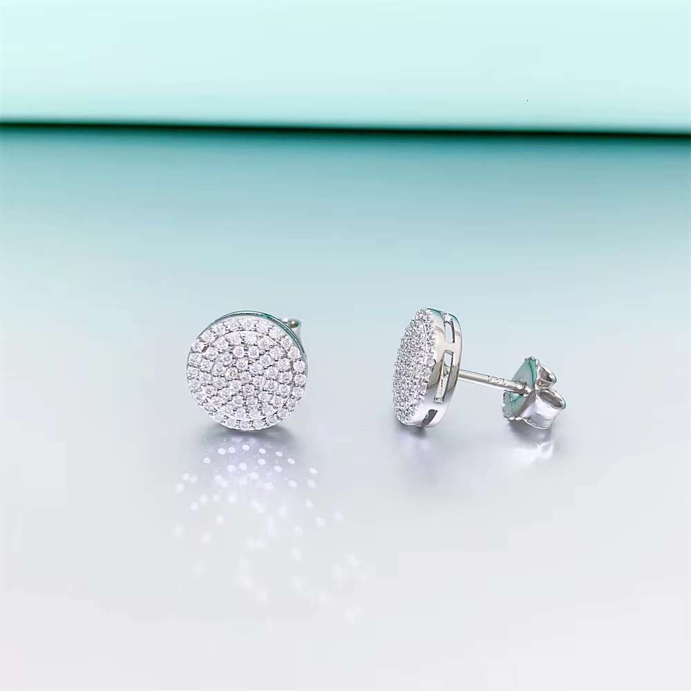 Full Moissanite Earrings Iced Out Ear Studs for Women S925 Silver Earring Pass Diamonds Tester Hip Hop Jewelry Round Earrings