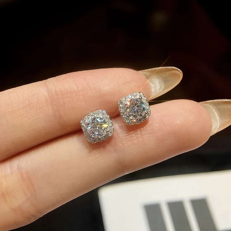 GRA Shiny 0.5-1CT Square Real Moissanite Diamond Stud Earrings For Women Real 925 Sterling Silver Daily Gift Dating Fine Jewelry