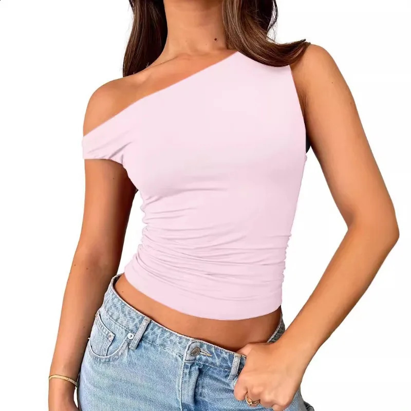 Womens Summer 2025 Solid Color Splicing Decorative Small Tank Top Short Wear 250407
