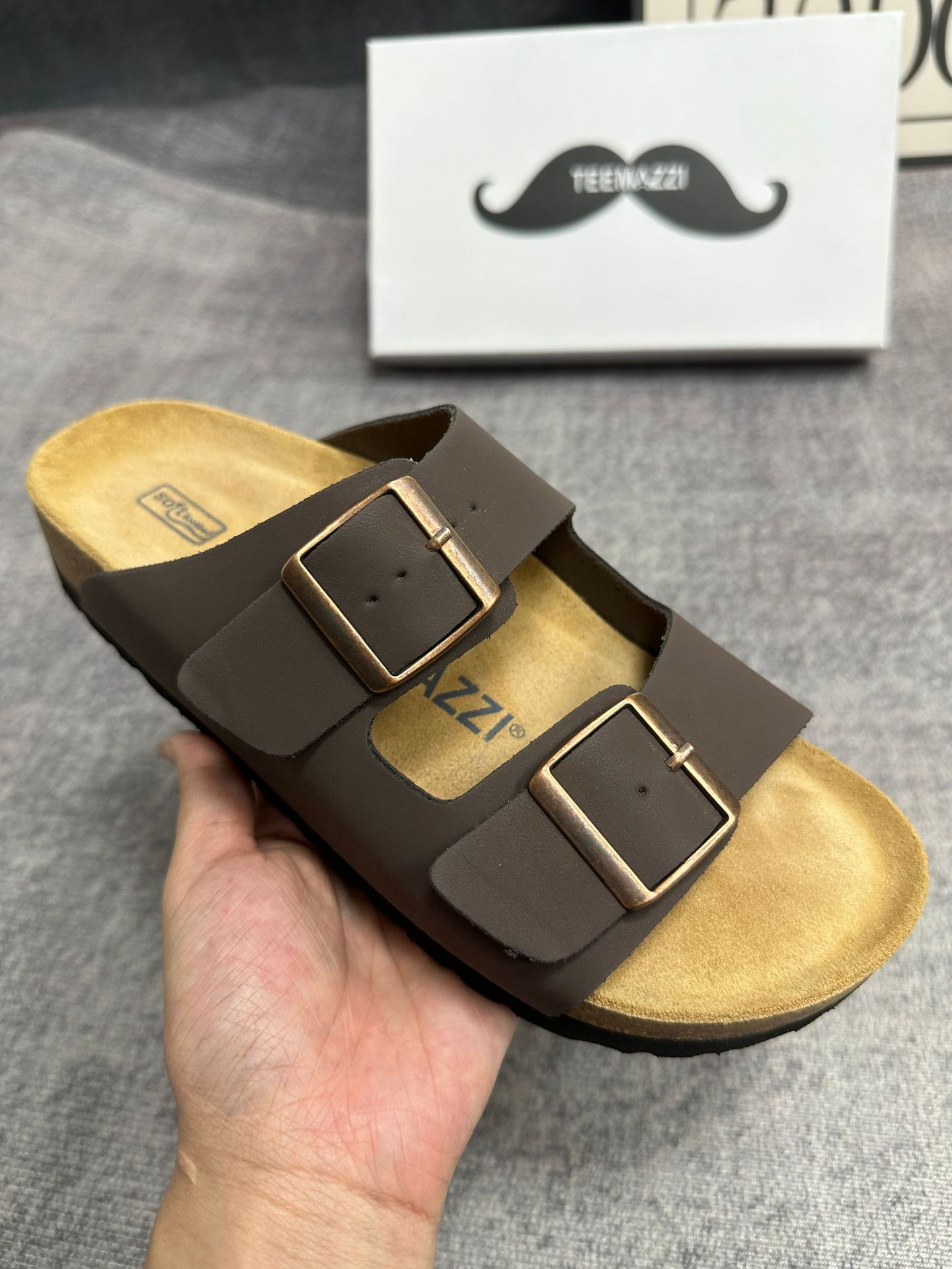 TEEMAZZI designer shoes hot genuine leather cork sole high quality casual shoes comfortable versatile fashion slippers for woman and men size 35-46 re