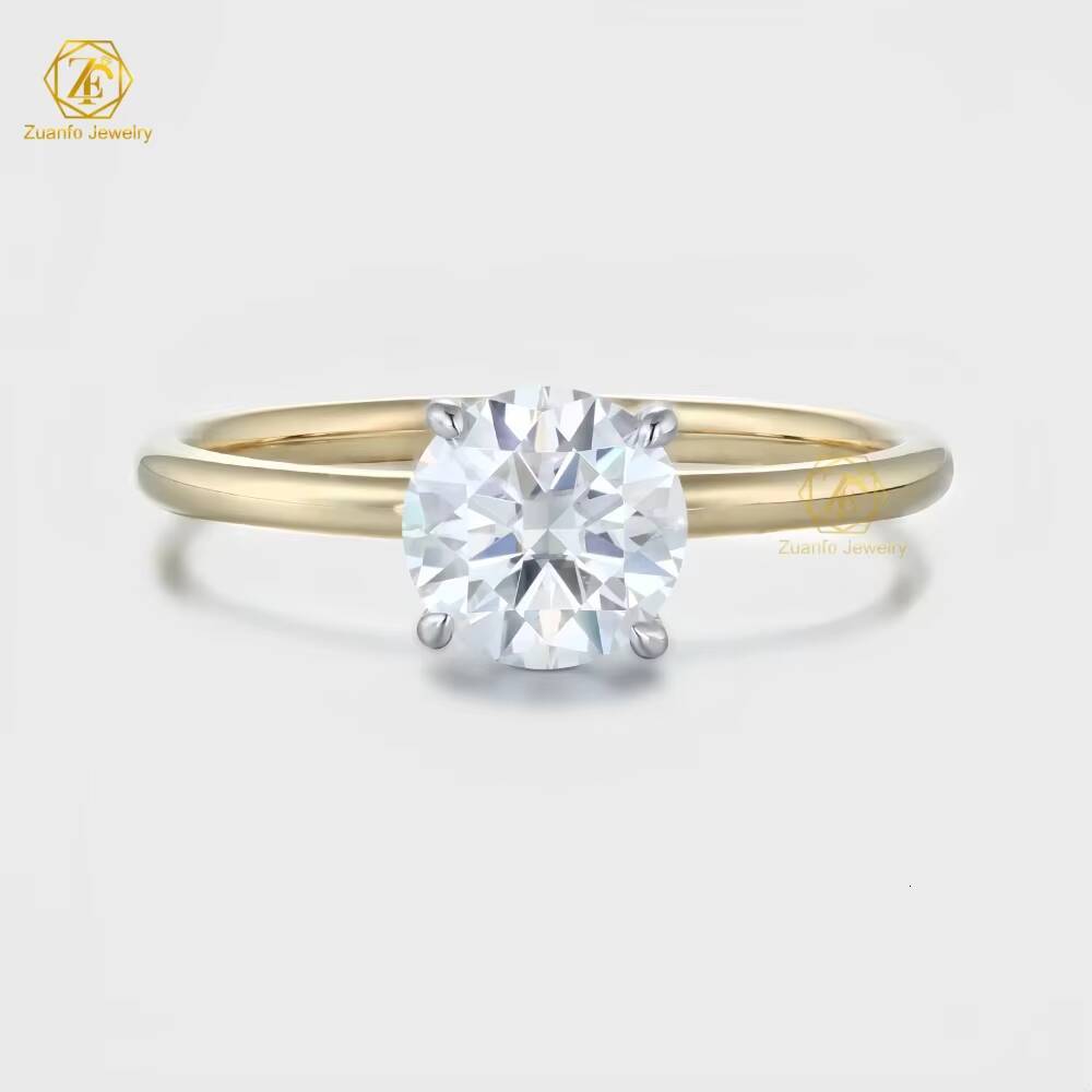 Custom Fine Jewelry Wedding Ring 1ct 15ct 2ct 10k 14k 18k Solid Gold Round Cut Solitaire Diamond Hidden Halo Moissanite Ring