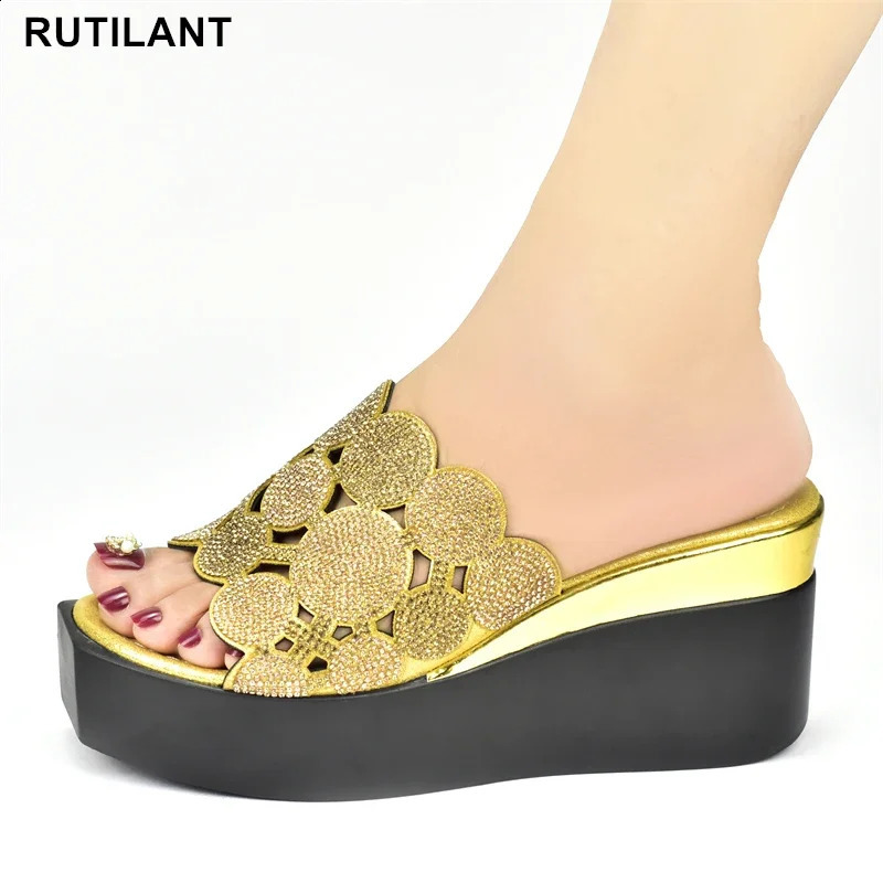 Women Bling High Heel Pumps Ladies Wedding Shoes with Rhinestone Wedges Slides Party Sandals Platform Slipper Peep Toe Shoes 250410