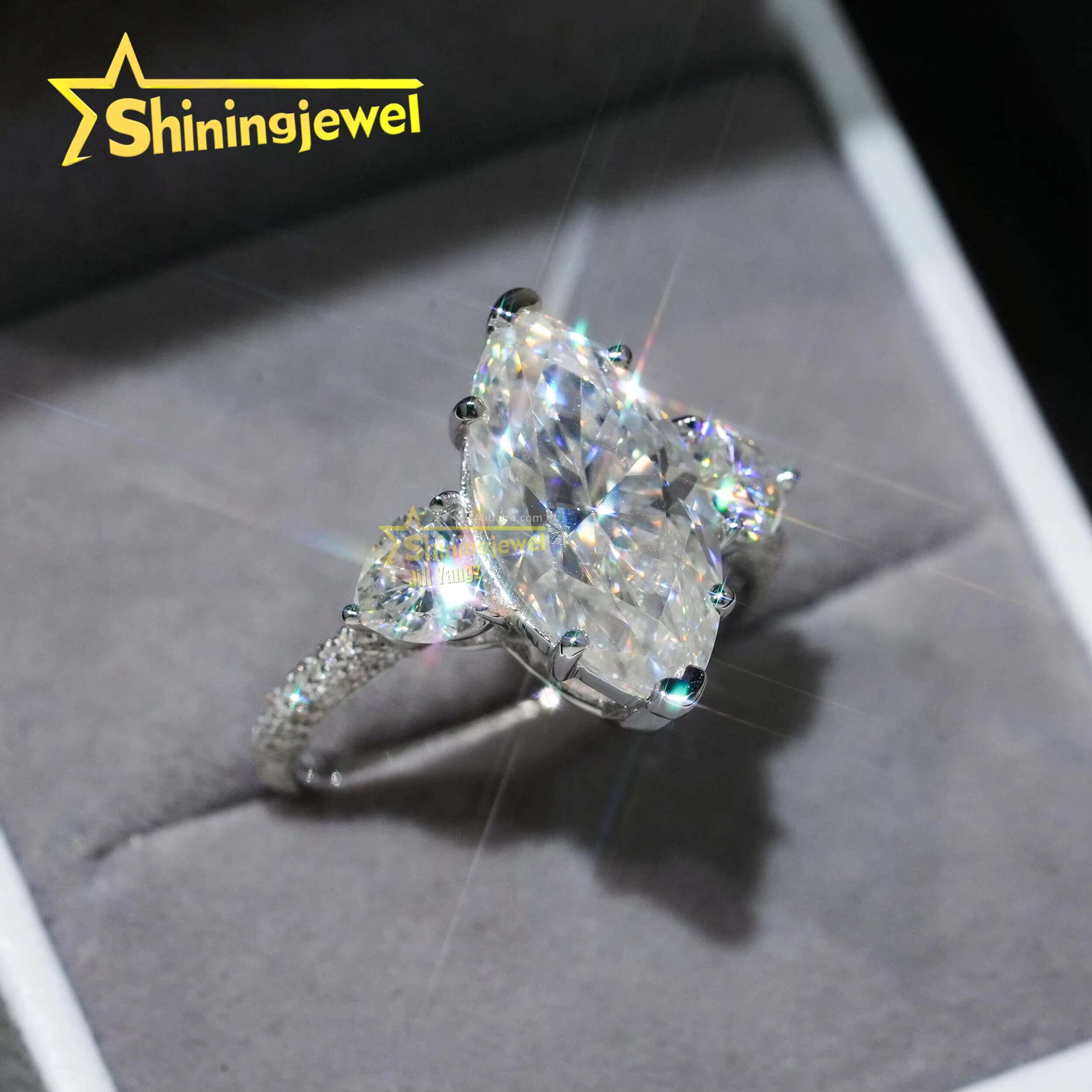 Certification 5cts Huge Main Stone Marquise Cut Moissanite 925 Diamond Rings for Women Pass Diamond Tester Engagement Ring