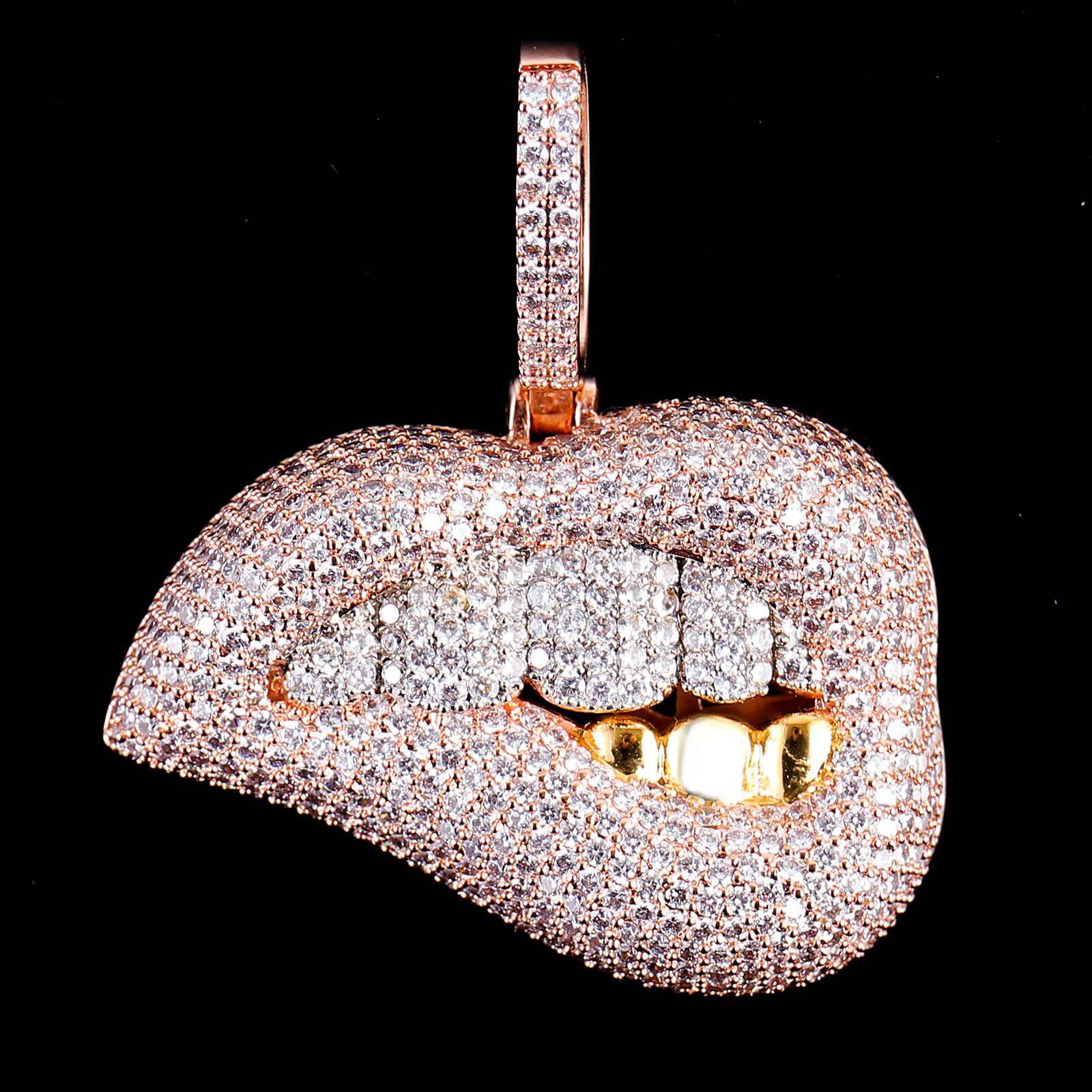 Fine Jewelry Customization 925 Sterling Silver Hip Hop Pendant Vvs Moissanite Diamond Lips Teeth Rose Gold Personalized Pendant
