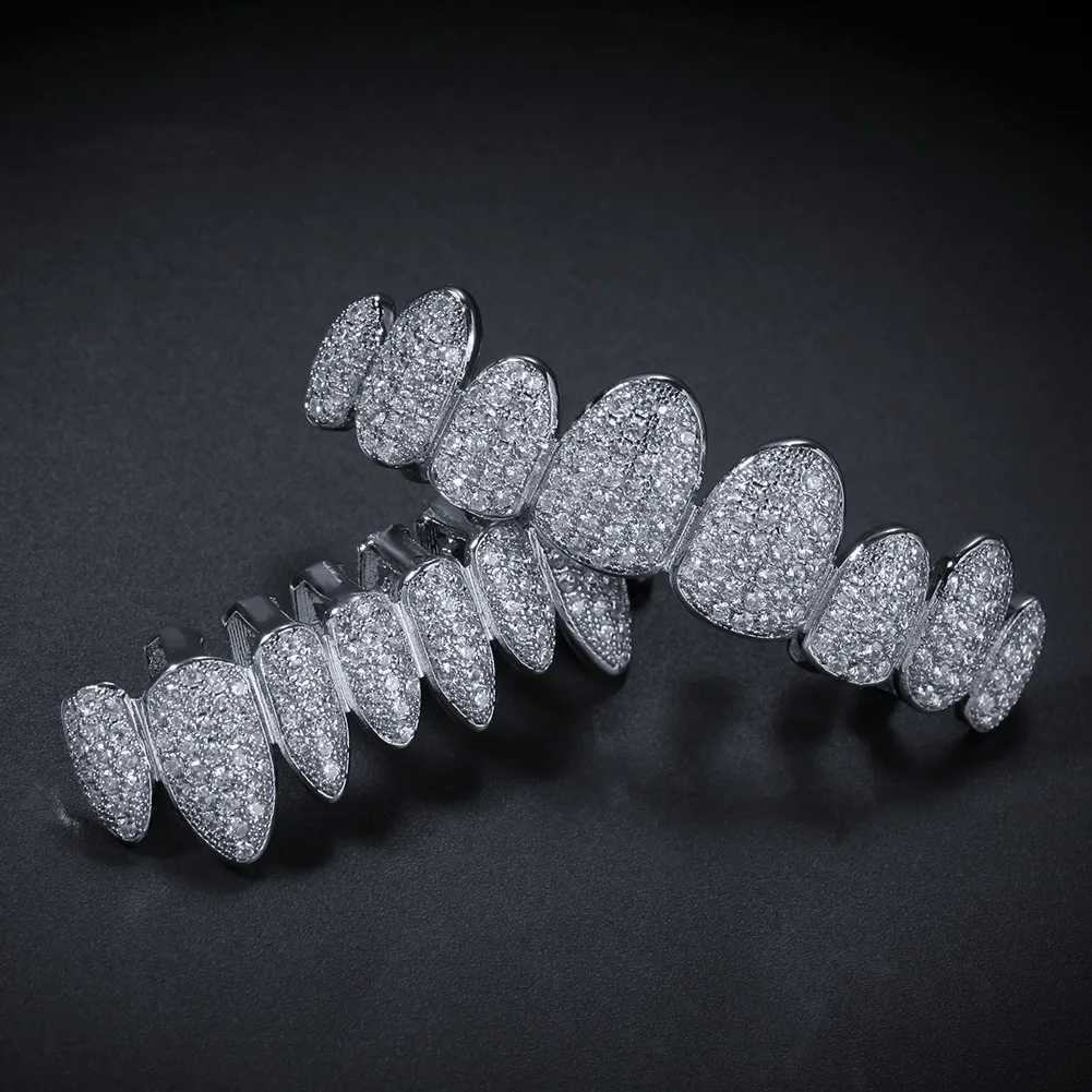 New CZ Bling Teeth Grilz Top Bootom Dental Mouth Punk Tooth Hat Role Playing Party Teeth Rap Singer Hip Hop Jewelry TG018XJ250412