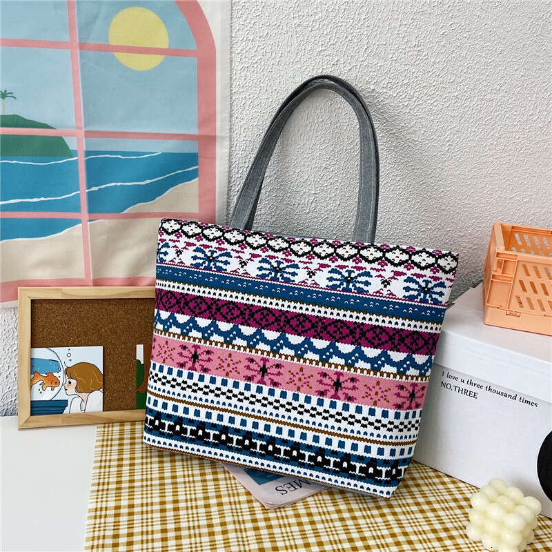 designer bag New canvas high-capacity women's printed handbag, Korean version tote bag, artistic student bag