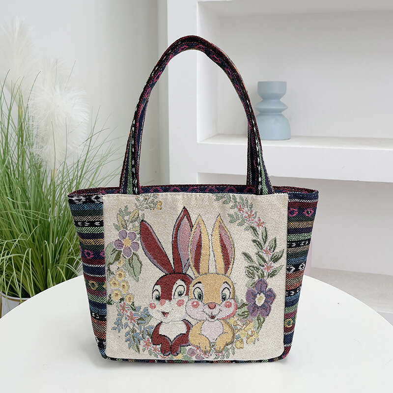 Cartoon embroidery canvas women's ethnic style casual mommy handbag, office worker small shoulder bag