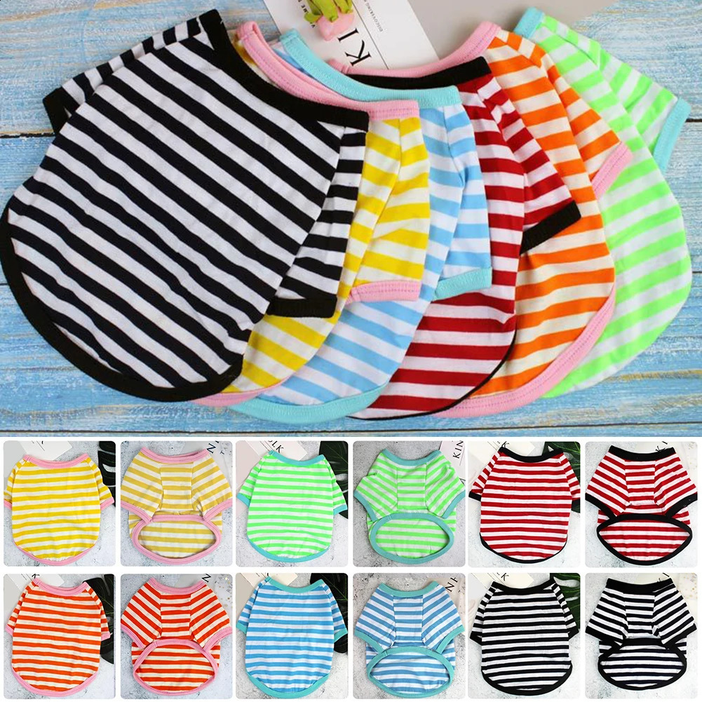 Stripe Summer Spring Dog T-shirt Soft Small Medium Dog Puppy Clothing Shirt Vest Printed Pet Dog Puppy Vest T-shirt Dog Cloth 250407