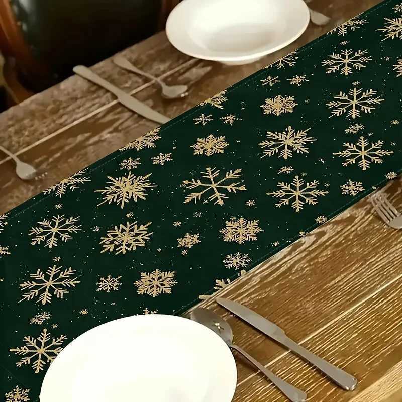 Christmas VIKAMA Deep Green Gold Snowflake Christmas Table Runner Party Dining Table Living Room Coffee Table Holiday Home Decor Y251113