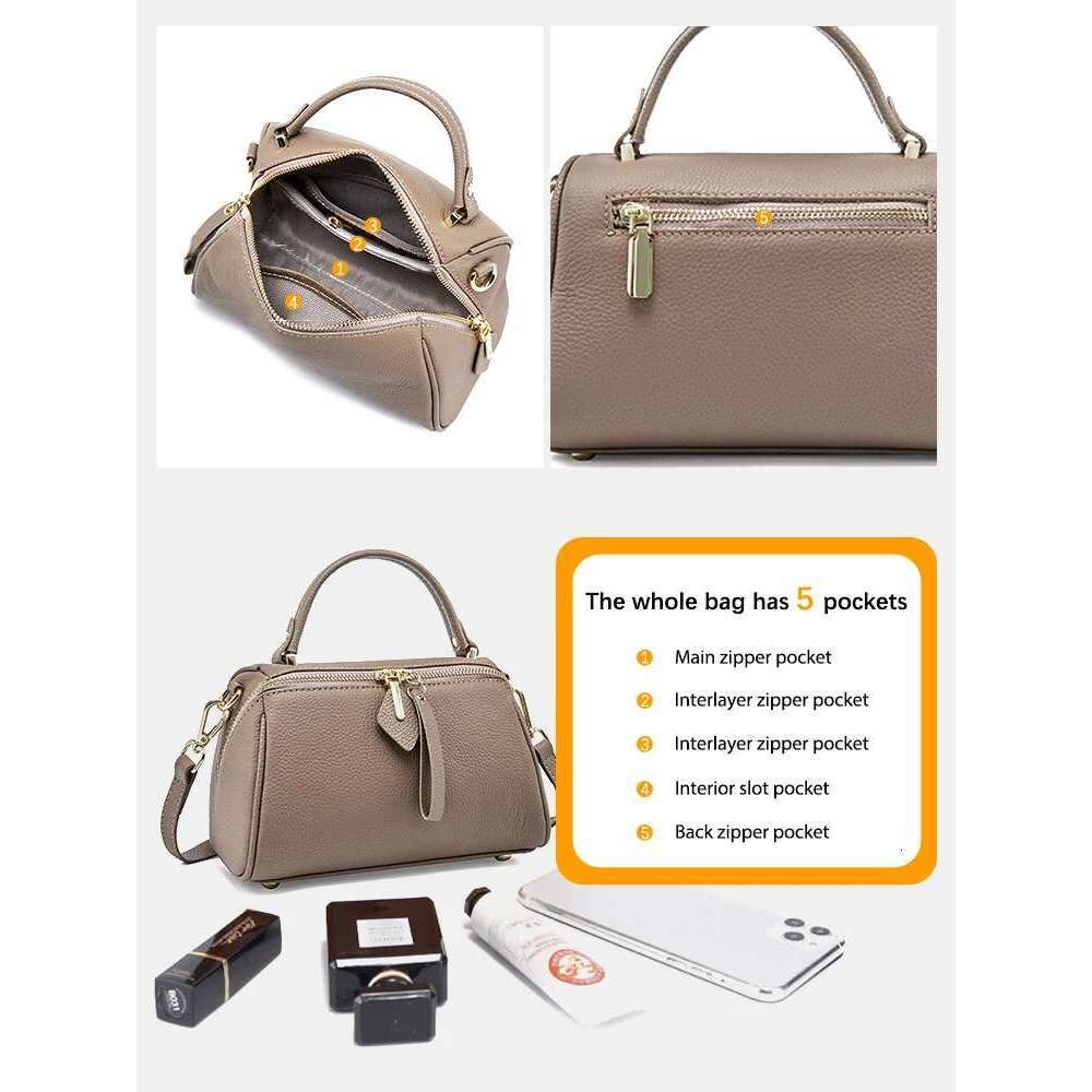 Zency Women's Genuine Leather Boston Brand Designer Retro Shoulder Bag Large Capacity New Trendy Cross Body Fashion Handbag
