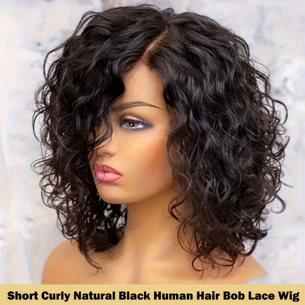 Women's Curly Water Wave Human Hair Wig With Closure - 200% Density Natural Texture, 4X4 Lace Front, Easy-To-Style Short Hairpiece For All Light 