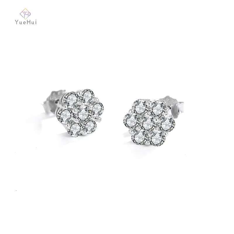 Cluster Flower Design Unisex Moissanite Earrings Men Hiphop 925 Sterling Silver Moissanite Stud Earrings Women