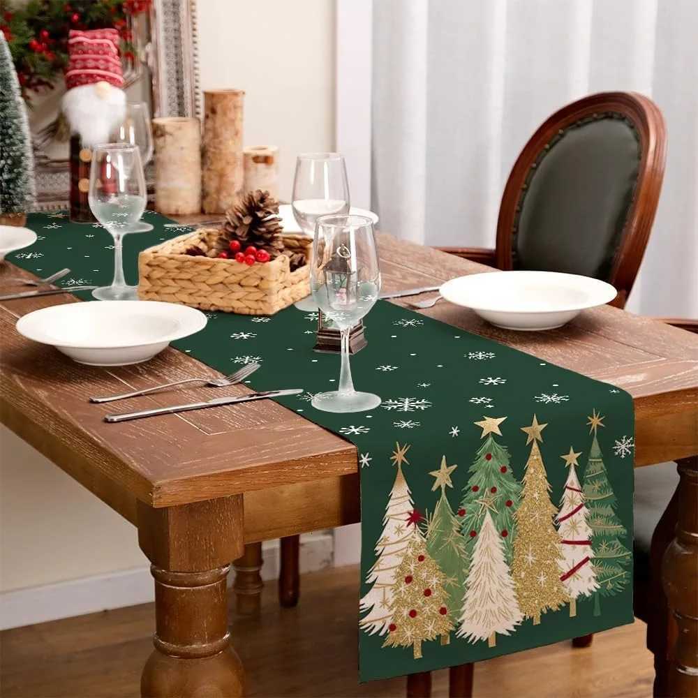 Christmas Christmas Tree-Printed Green table flag Festive Dcor for Your Holiday Meals New Year home party decoration Y251113