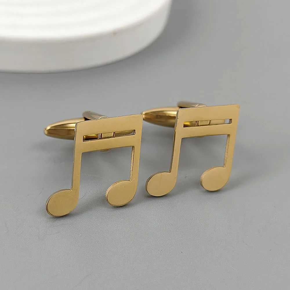 Punk style music symbol hollow stainless steel gold-plated 18K cufflinks French shirt buttons high-quality waterproof jewelryT250412
