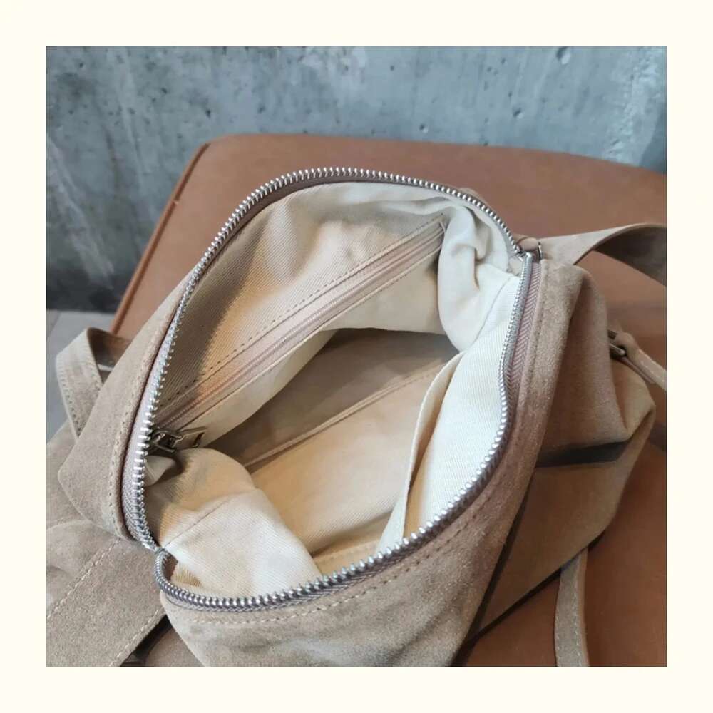 Brown Roomy Big Boston Tote Simple Autumn Winter Colletion Grey Soft Matte Suede Cow Leather Women's Handbag Shoulder Bag