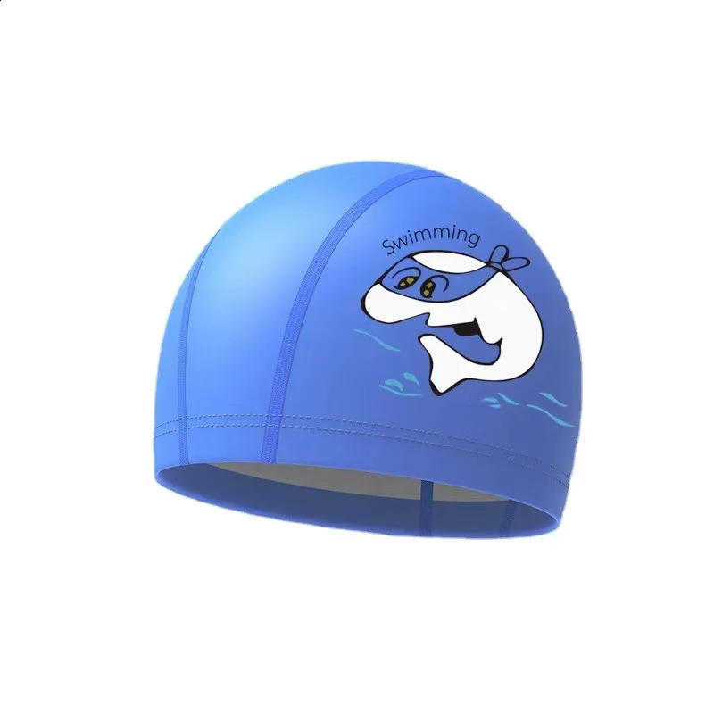 childrens swimming cap for boys and girls cartoon fashion PU waterproof ear protection student swimming cap 250411