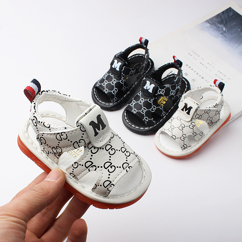 designer shoes 2025 Summer style whistle boys' sandals for 0-1-2 years old toddler squeaky shoes with ox tendon sole for baby learning to walk.