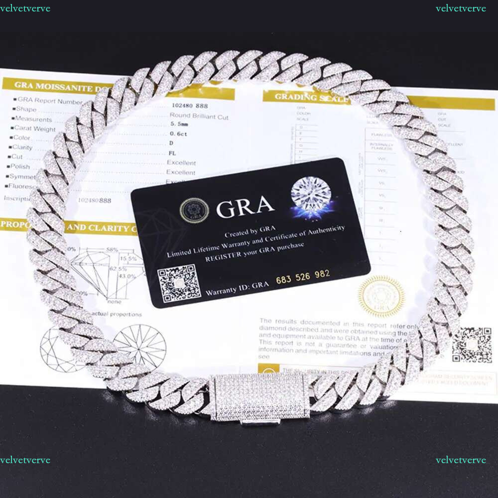 Miami Cuban k Chain Necklace Designer For Men 2 Row Bg Moissanite Dia 14Mm Wide Choker Iced Out Chains Necklaces Prong Gold Plate Rock Hip Hop Jewelry