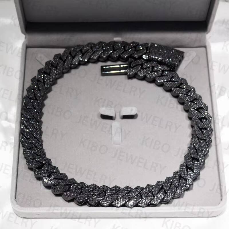 High Quality Black Gold Moissanite Hip Hop Jewelry 20mm Cuban Link Chain 925 Silver Iced Out Cuban Chain Necklace