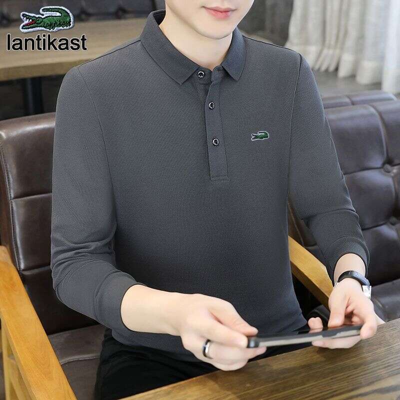 Noble Crocodile Genuine Autumn Winter New Long Sleeve Polo designer handbag Men's Turn-down Collar Base Shirt High-end Casual Top