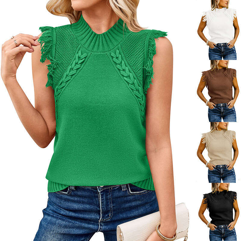 Women's clothing 2025 new TK women's woolen top casual weave sleeveless sweater vest